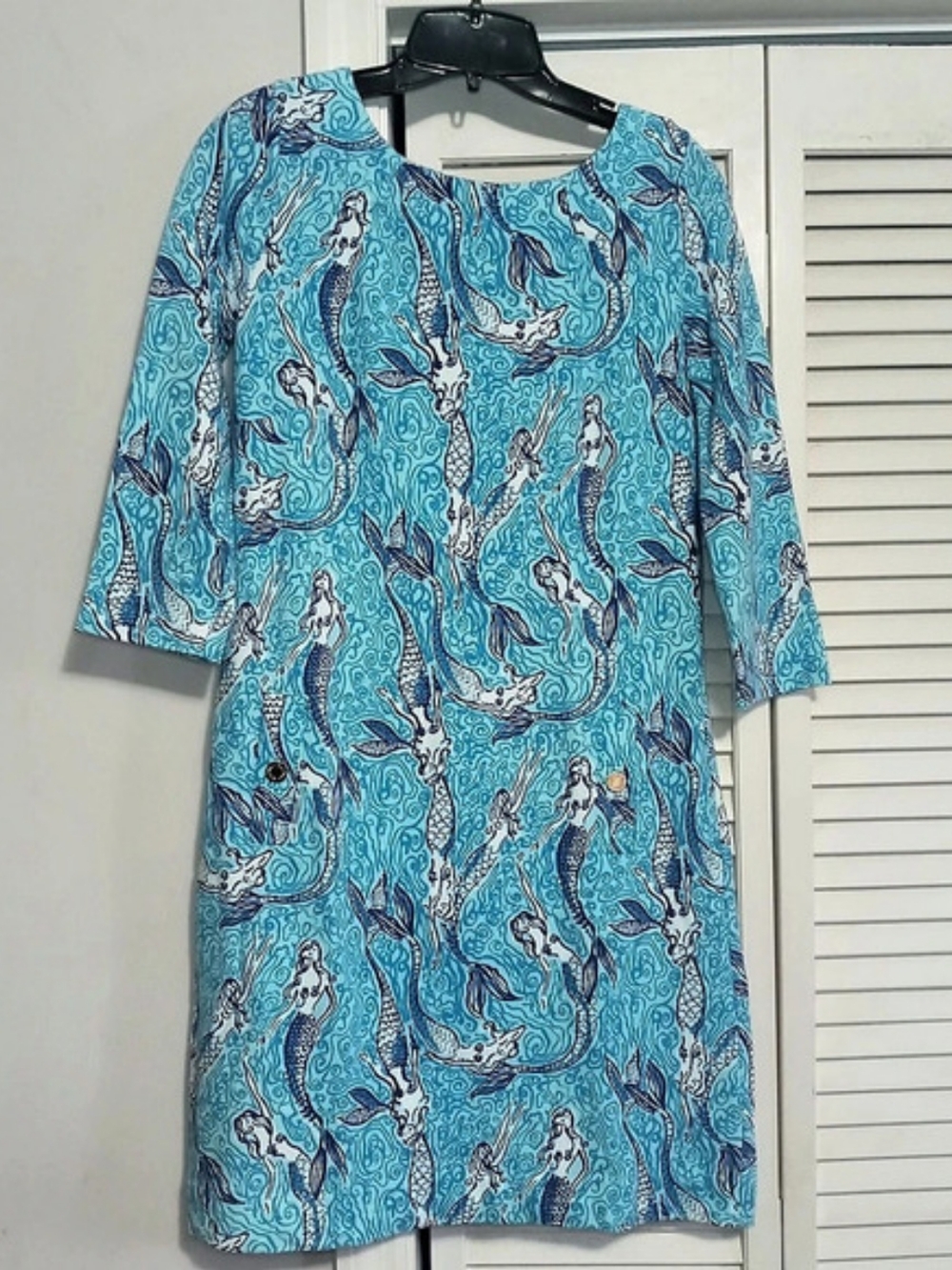 Lilly Pulitzer Charlene Shift Dress Nice Tail Blue Mermaids Print Size Small